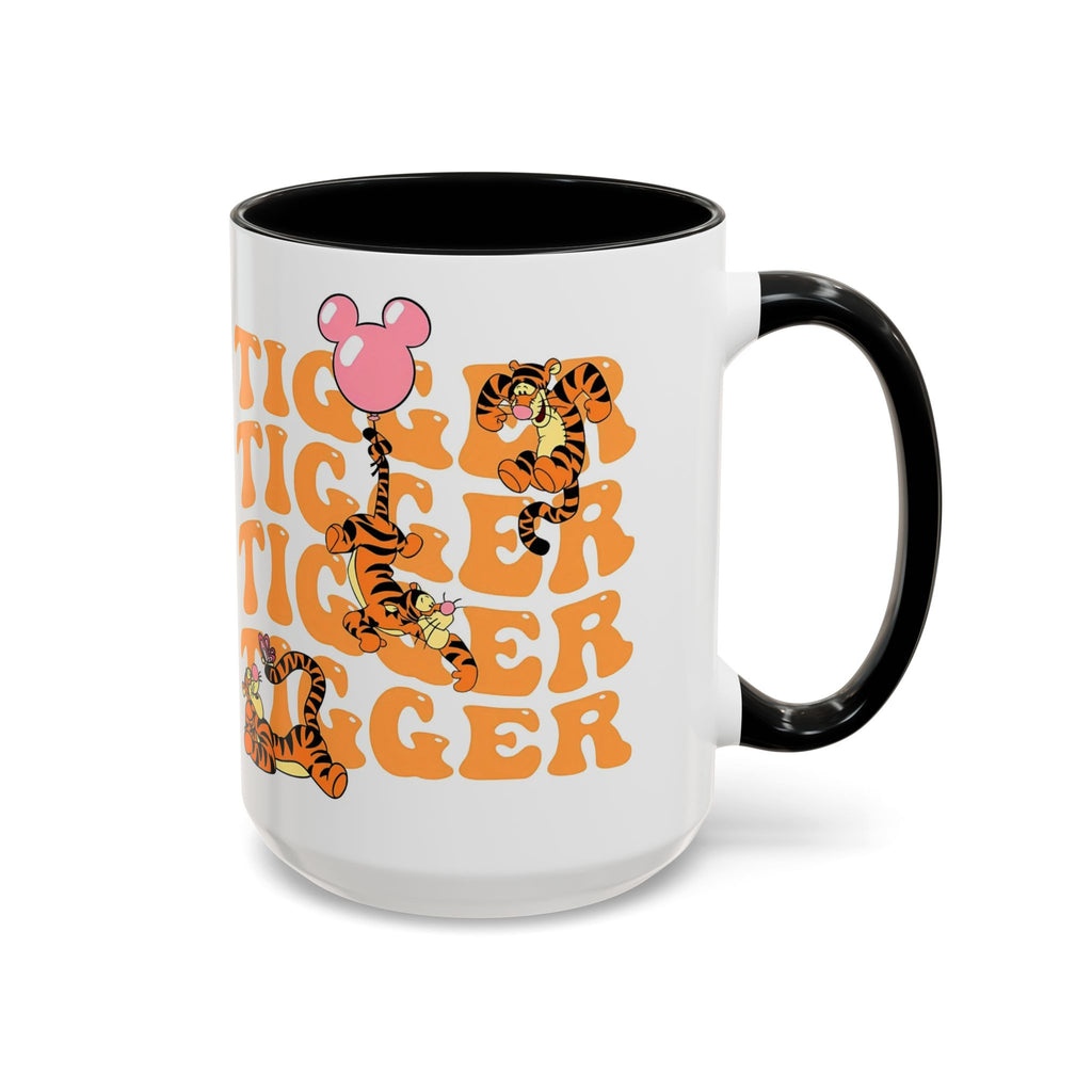 Tigger Coffee Mug — Cute Tigger Face with Retro Orange Text (11/15oz Accent Mug)