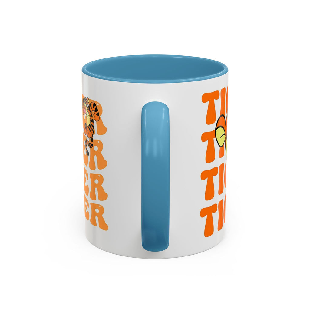 Tigger Coffee Mug — Cute Tigger Face with Retro Orange Text (11/15oz Accent Mug)