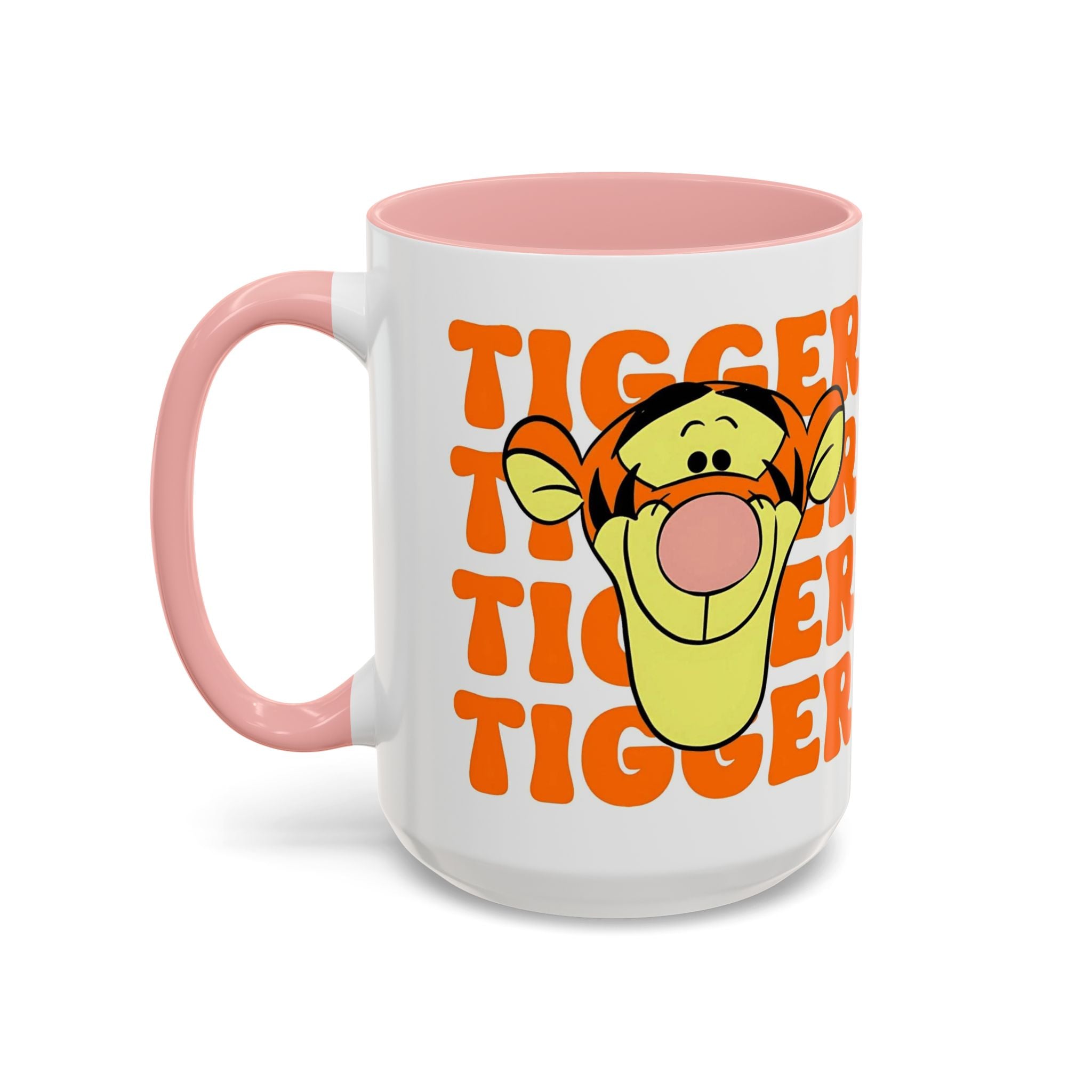 Tigger Coffee Mug — Cute Tigger Face with Retro Orange Text (11/15oz Accent Mug)