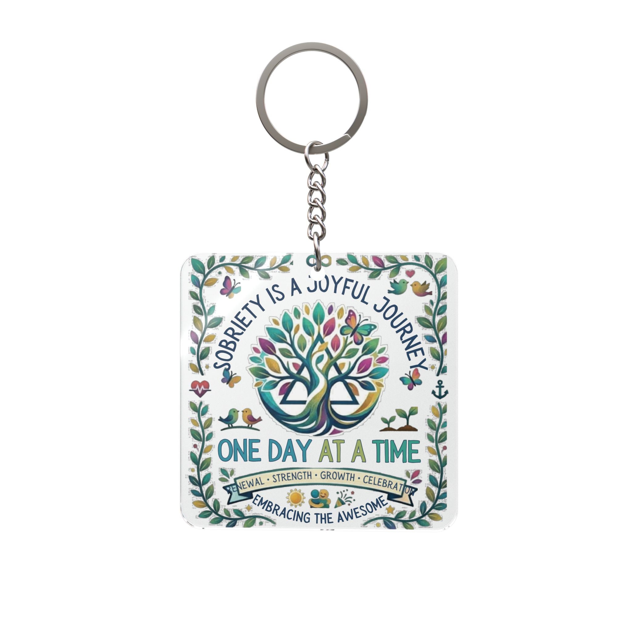 Sobriety Journey Square Keychain