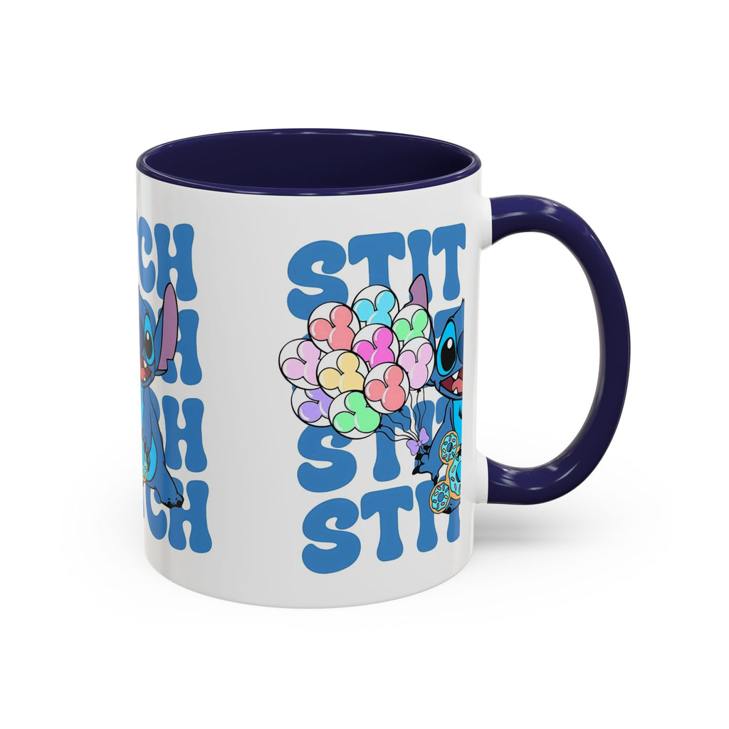 Stitch Holding Heart Balloons Accent Coffee Mug — Cute Disney Lilo & Stitch Gift (11/15oz)