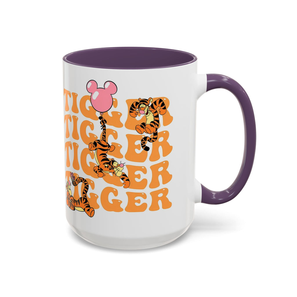 Tigger Coffee Mug — Cute Tigger Face with Retro Orange Text (11/15oz Accent Mug)