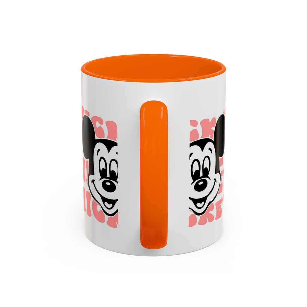 Retro Cartoon Character Coffee Mug – Vintage Face & Repeating Text Accent
