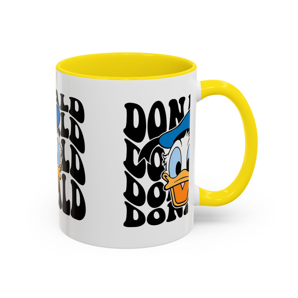 Donald Duck Accent Coffee Mug — Retro Character Face & Repeating "Donald" Text, 11/15oz