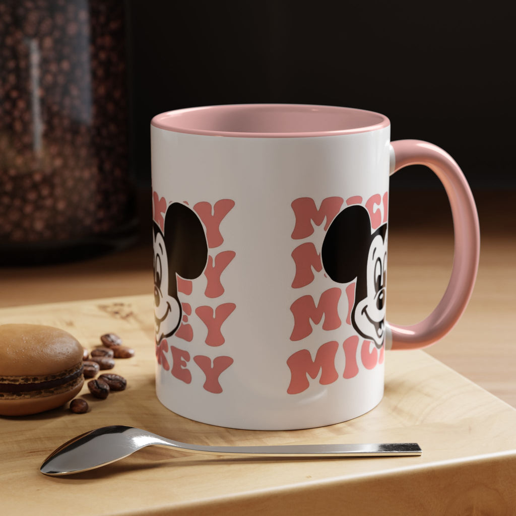 Retro Cartoon Character Coffee Mug – Vintage Face & Repeating Text Accent