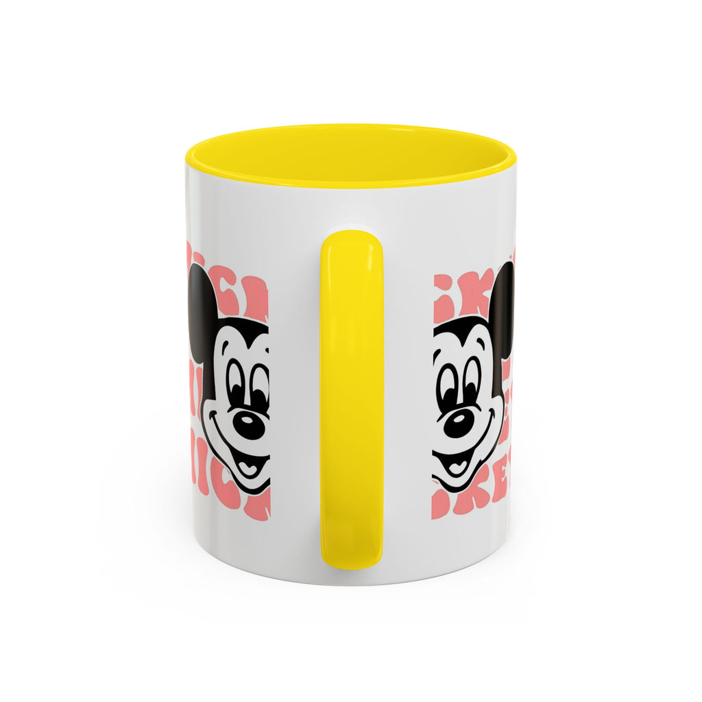 Retro Cartoon Character Coffee Mug – Vintage Face & Repeating Text Accent