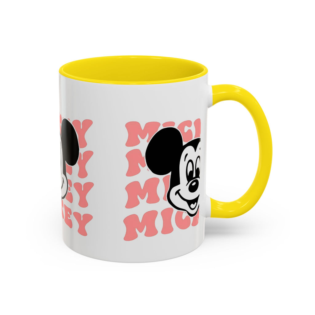 Retro Cartoon Character Coffee Mug – Vintage Face & Repeating Text Accent