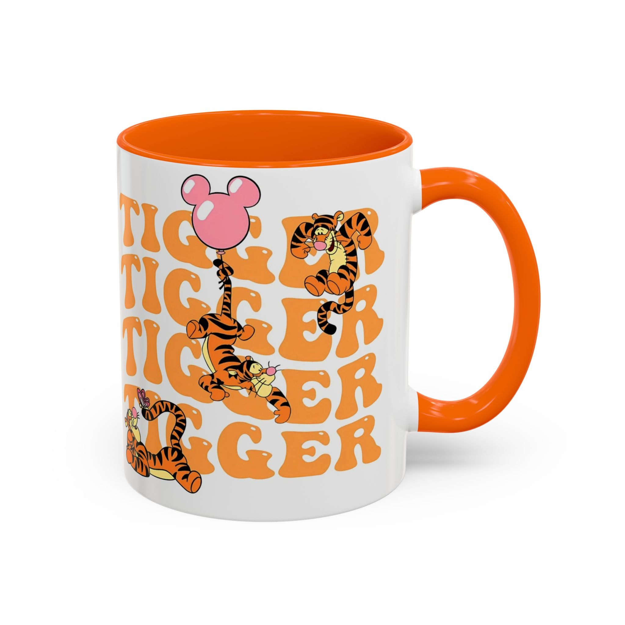 Tigger Coffee Mug — Cute Tigger Face with Retro Orange Text (11/15oz Accent Mug)