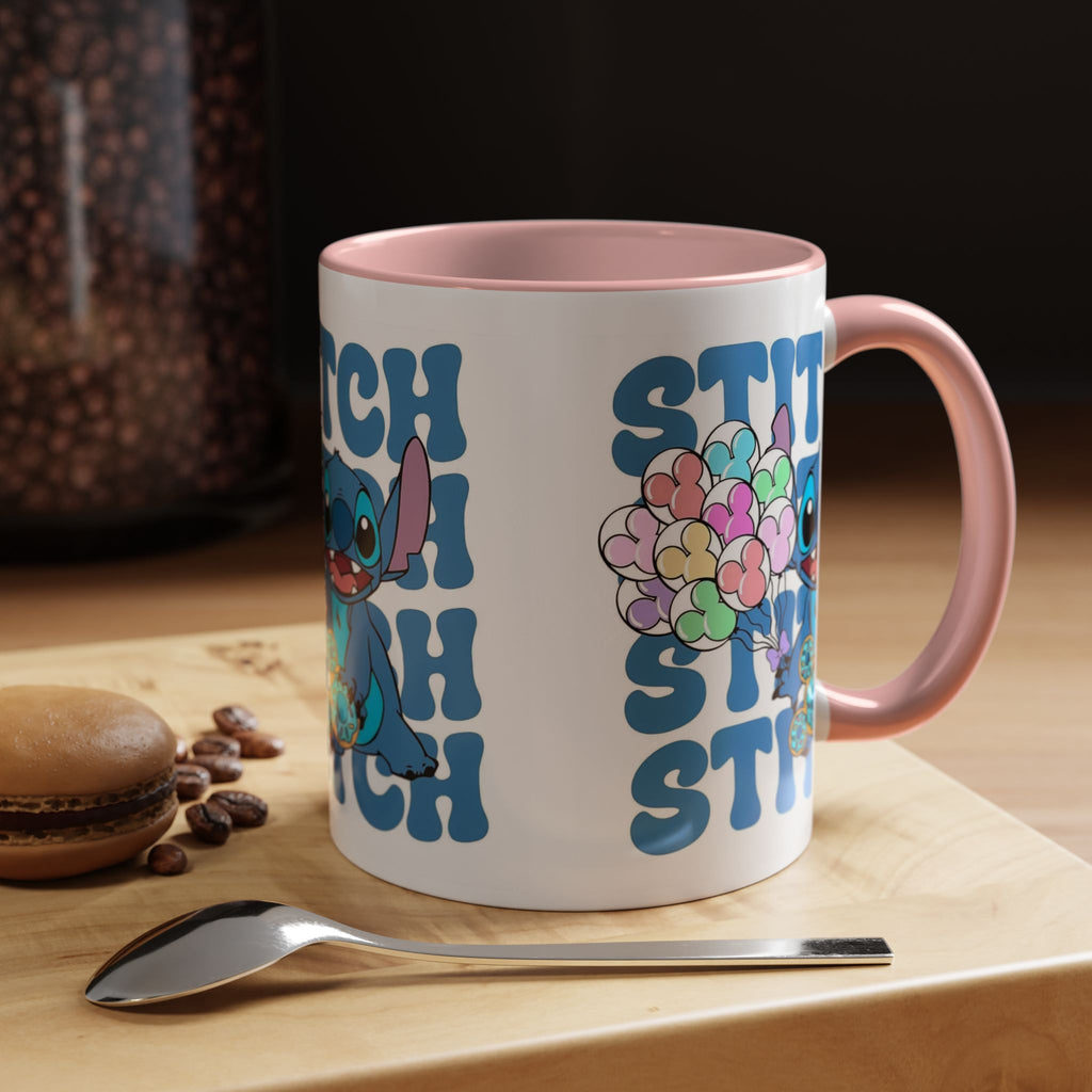 Stitch Holding Heart Balloons Accent Coffee Mug — Cute Disney Lilo & Stitch Gift (11/15oz)
