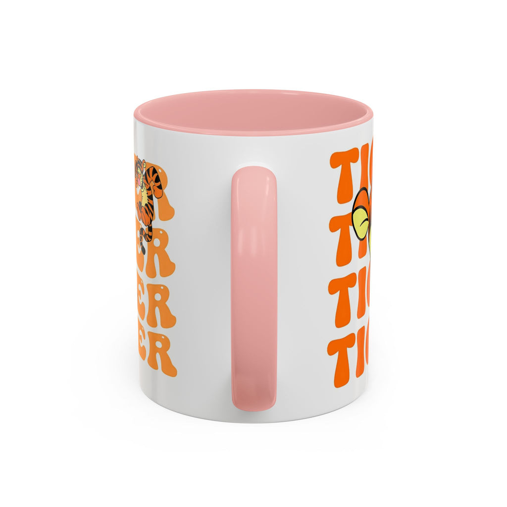 Tigger Coffee Mug — Cute Tigger Face with Retro Orange Text (11/15oz Accent Mug)