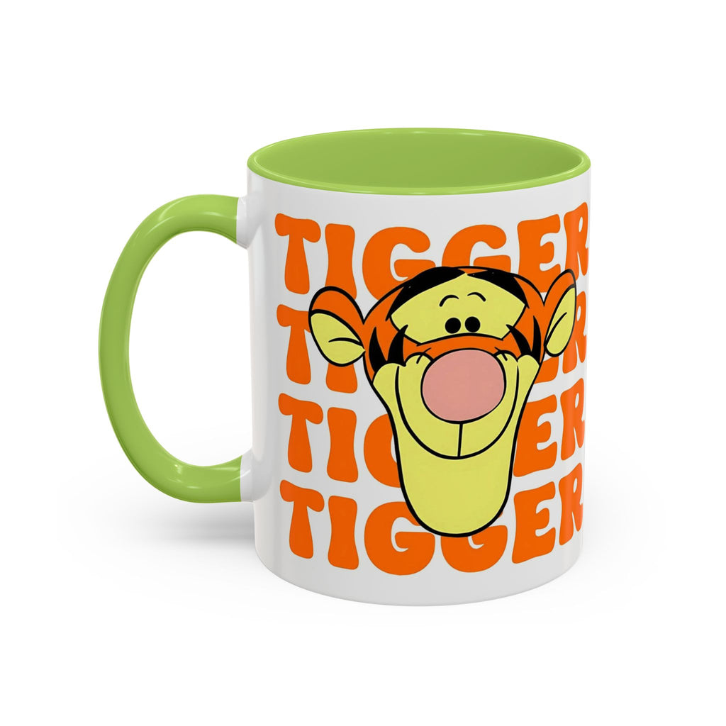 Tigger Coffee Mug — Cute Tigger Face with Retro Orange Text (11/15oz Accent Mug)