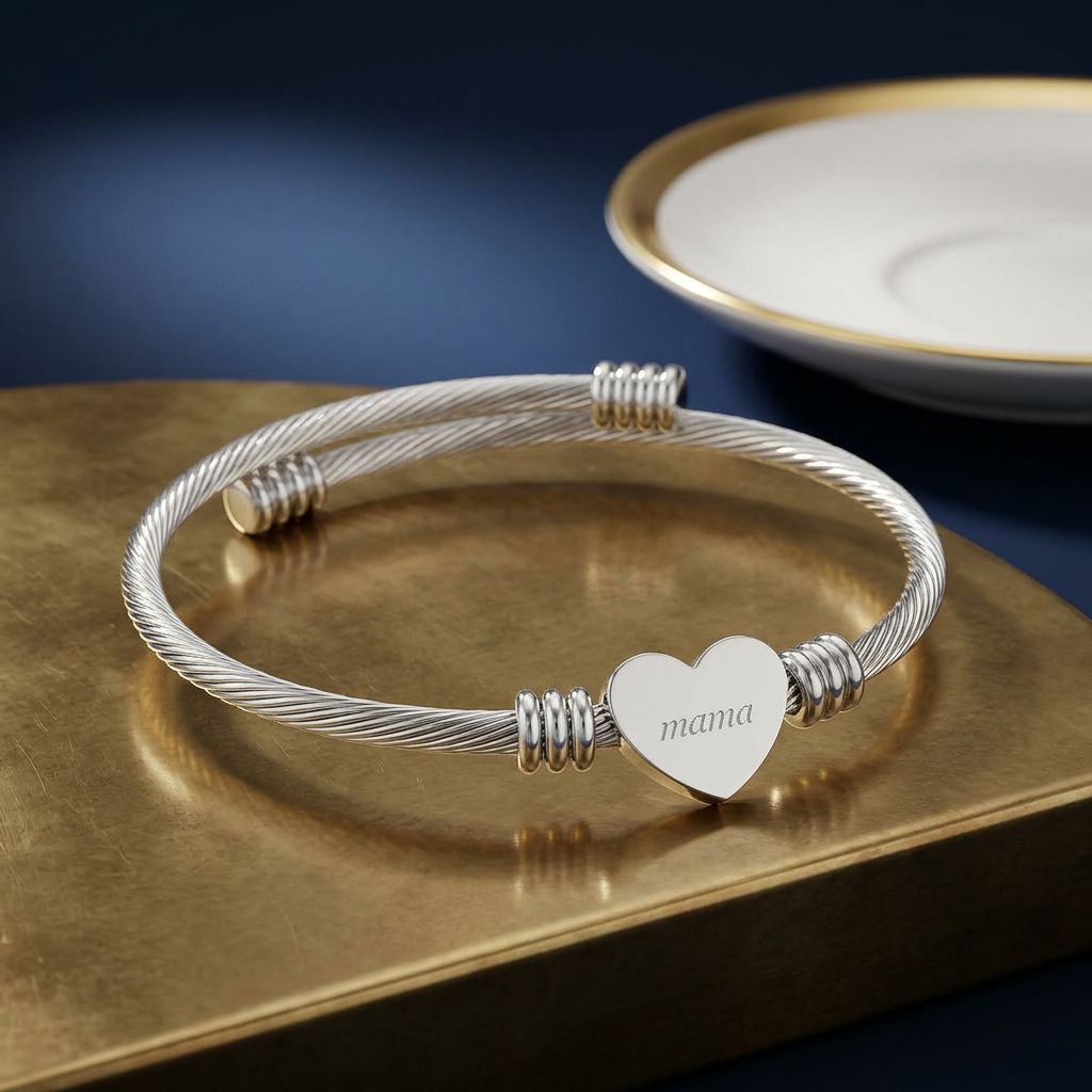 Mama bear Heart Cuff Cable Bangle
