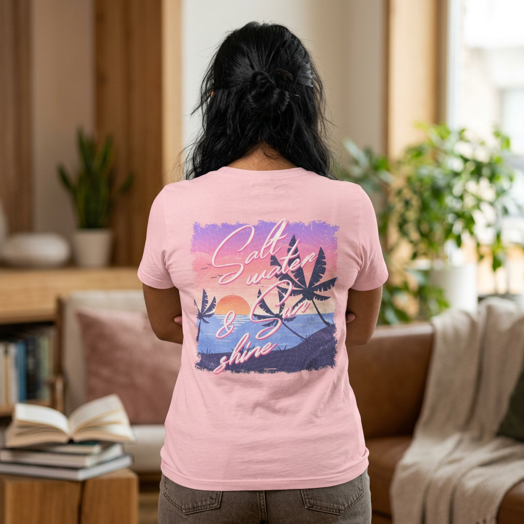 Salt, Water & Shine Beach Tee — Pink Bow Chest Accent