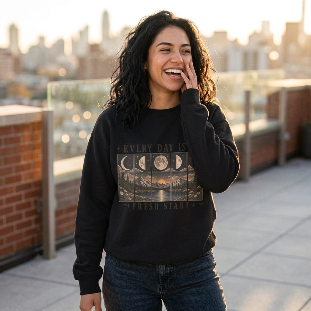 "Every Day Is a Fresh Start" Moon Phase Crewneck Sweatshirt