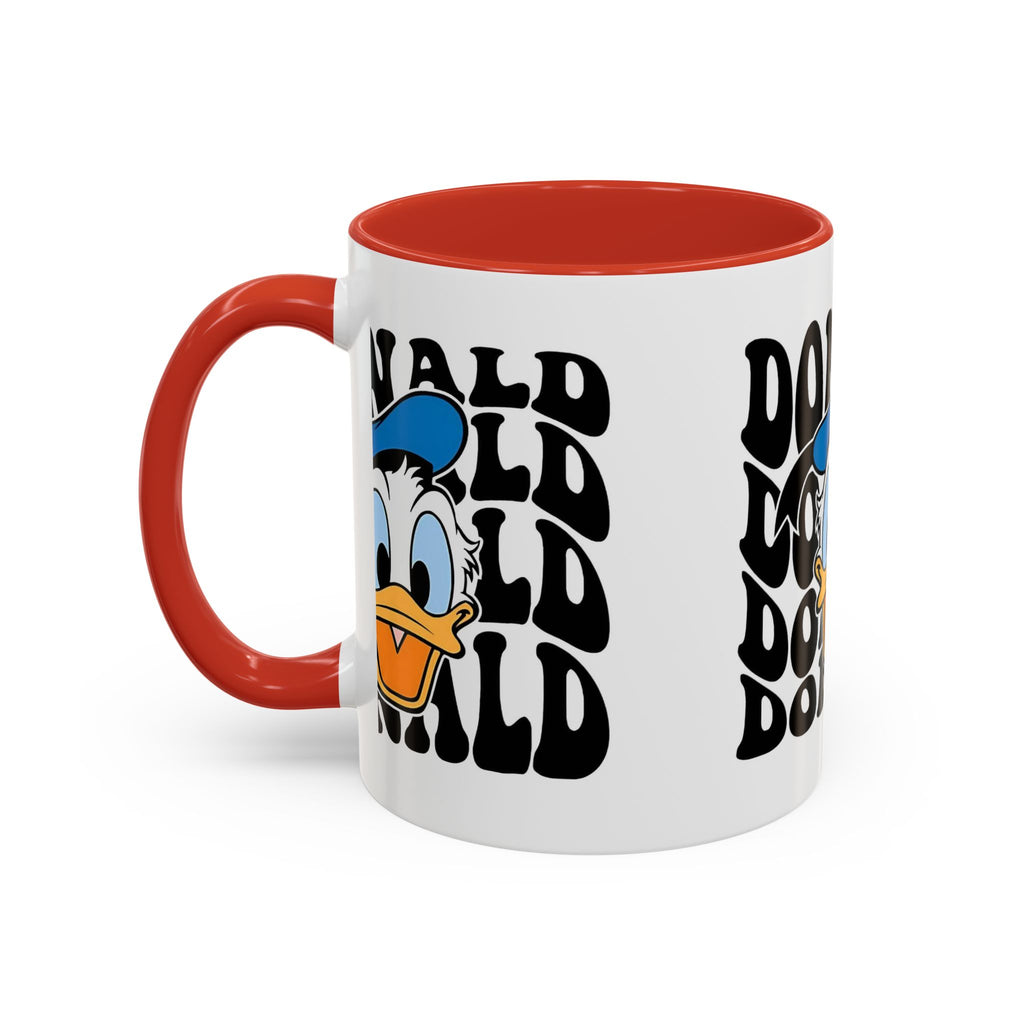 Donald Duck Accent Coffee Mug — Retro Character Face & Repeating "Donald" Text, 11/15oz