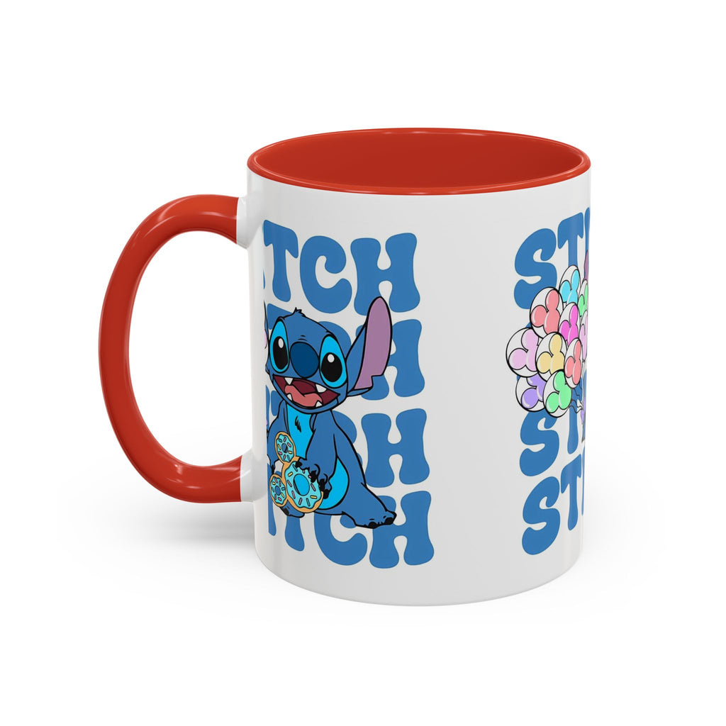 Stitch Holding Heart Balloons Accent Coffee Mug — Cute Disney Lilo & Stitch Gift (11/15oz)