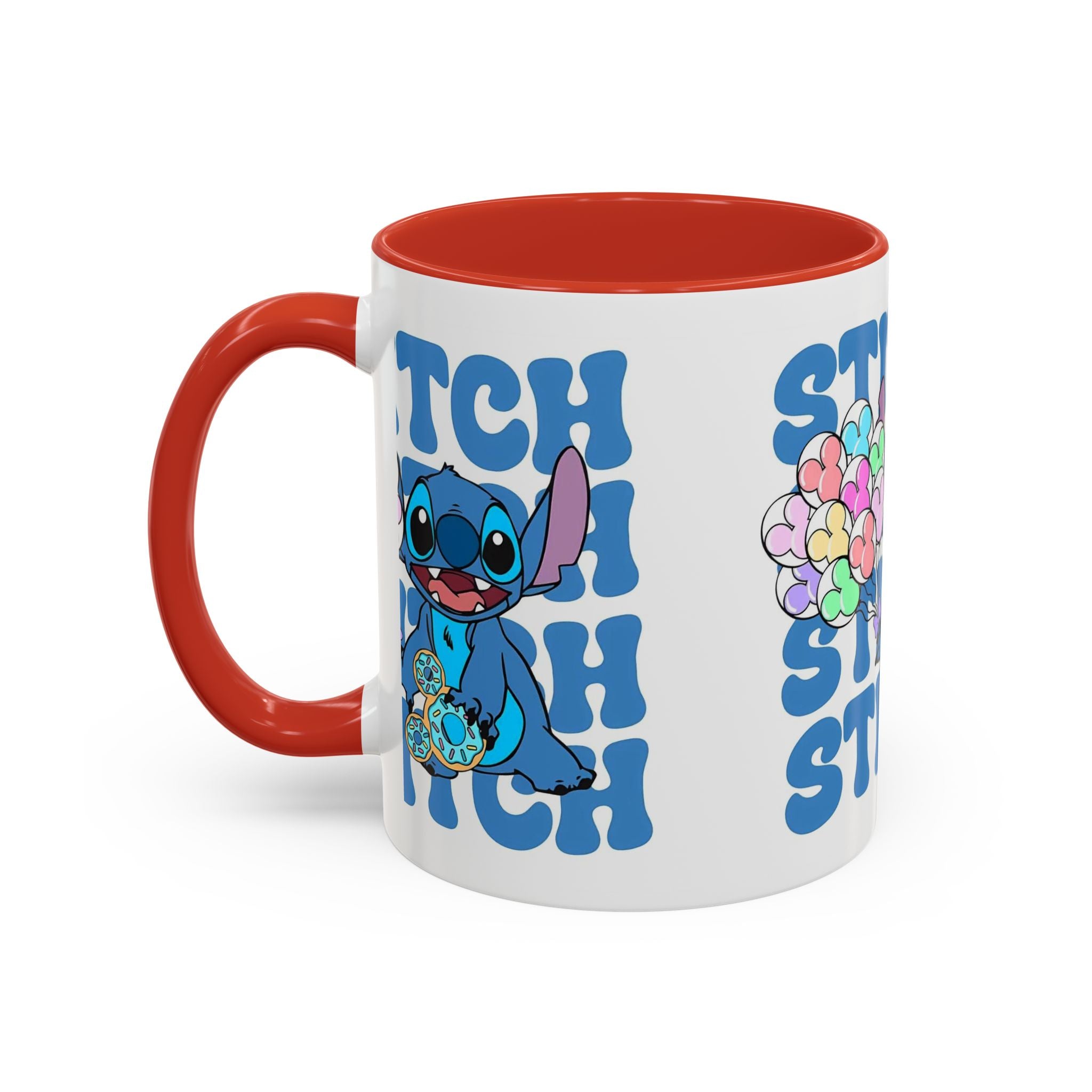 Stitch Holding Heart Balloons Accent Coffee Mug — Cute Disney Lilo & Stitch Gift (11/15oz)