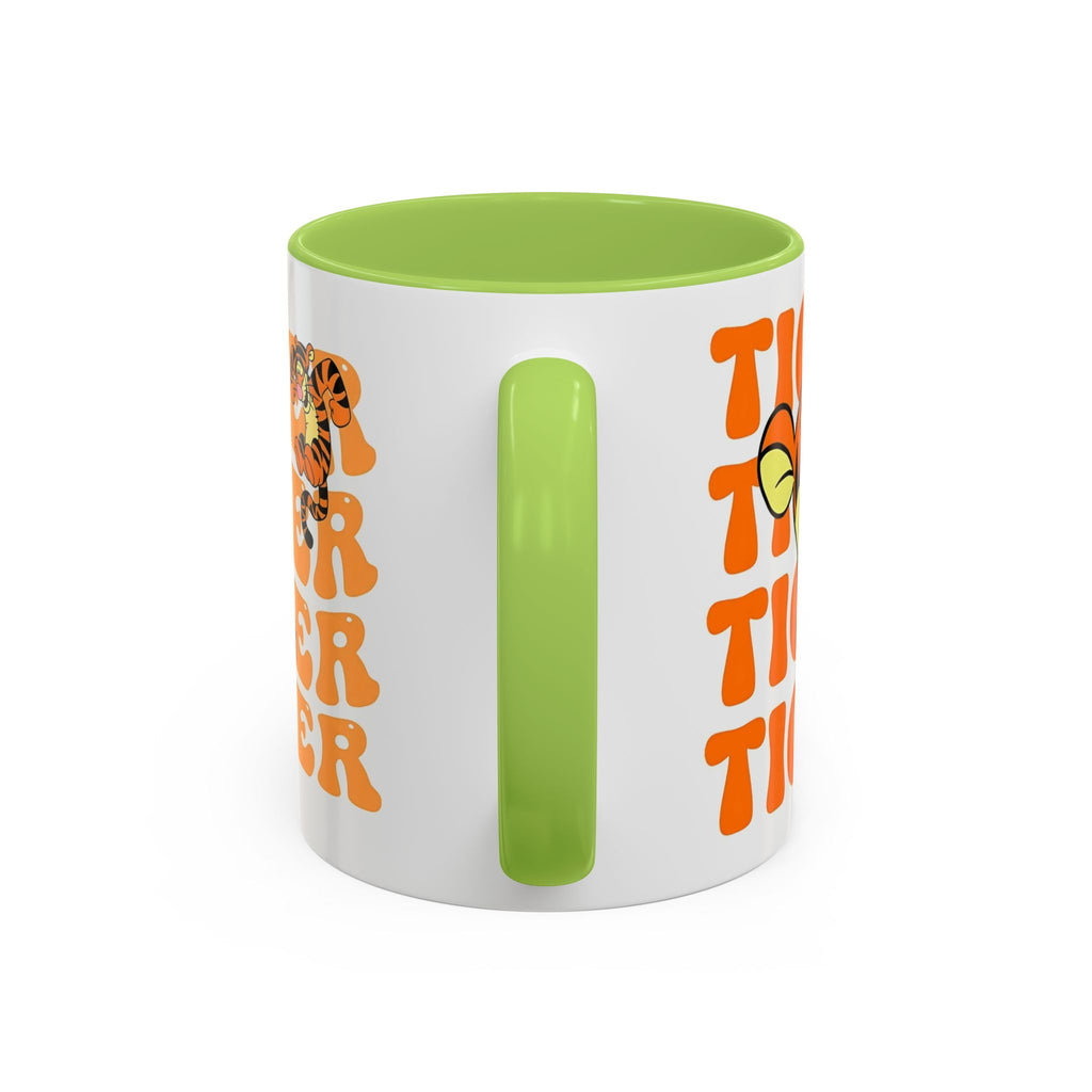 Tigger Coffee Mug — Cute Tigger Face with Retro Orange Text (11/15oz Accent Mug)