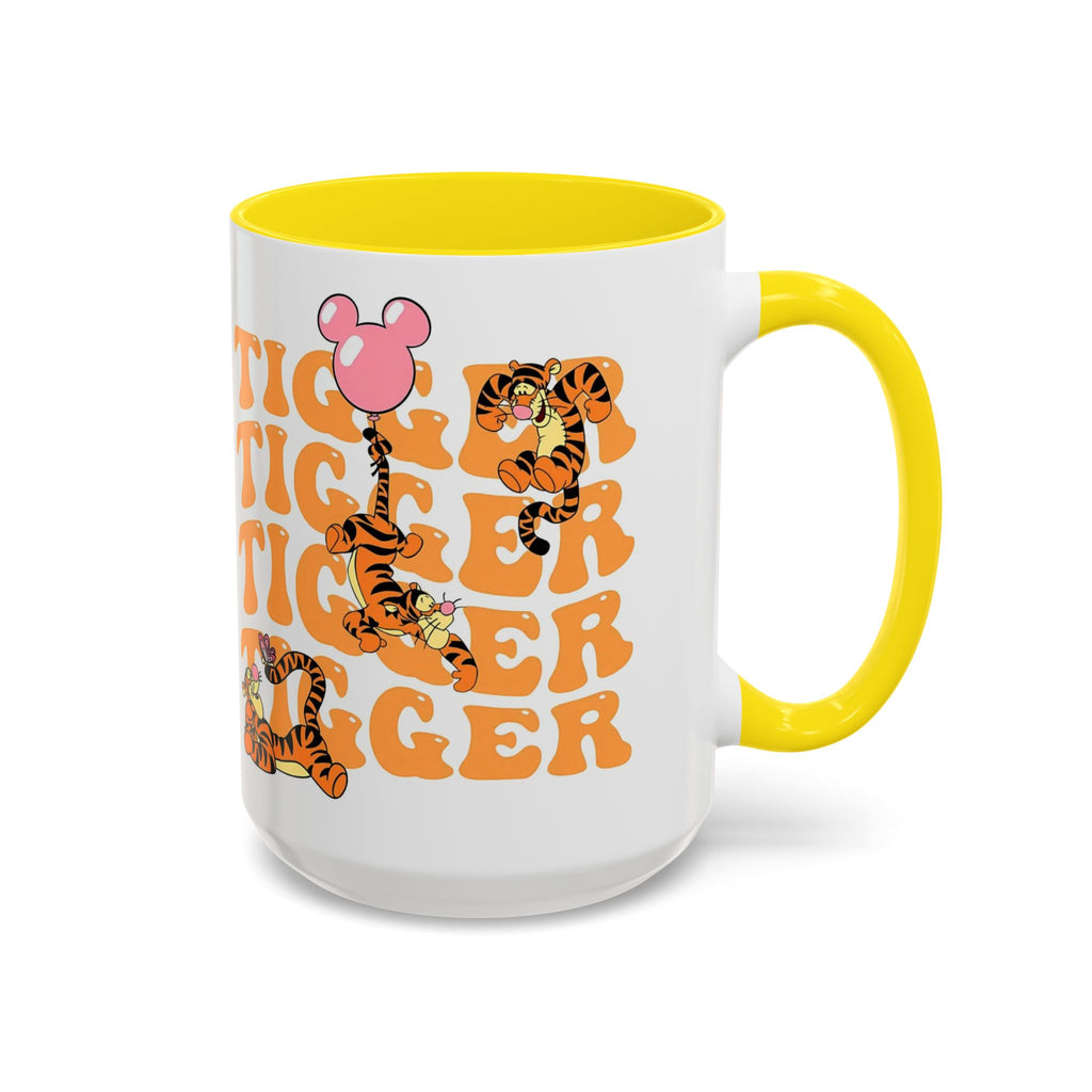 Tigger Coffee Mug — Cute Tigger Face with Retro Orange Text (11/15oz Accent Mug)