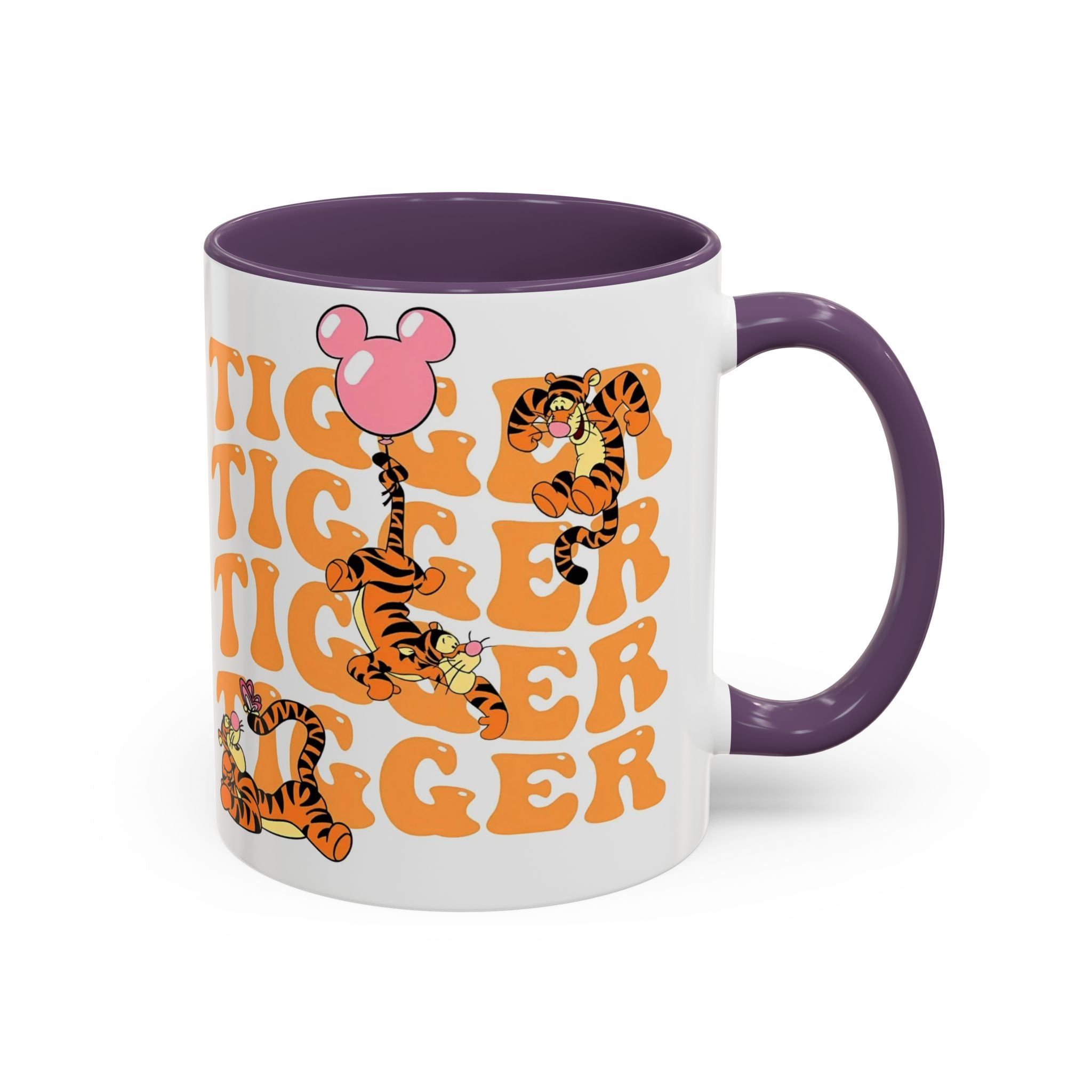Tigger Coffee Mug — Cute Tigger Face with Retro Orange Text (11/15oz Accent Mug)
