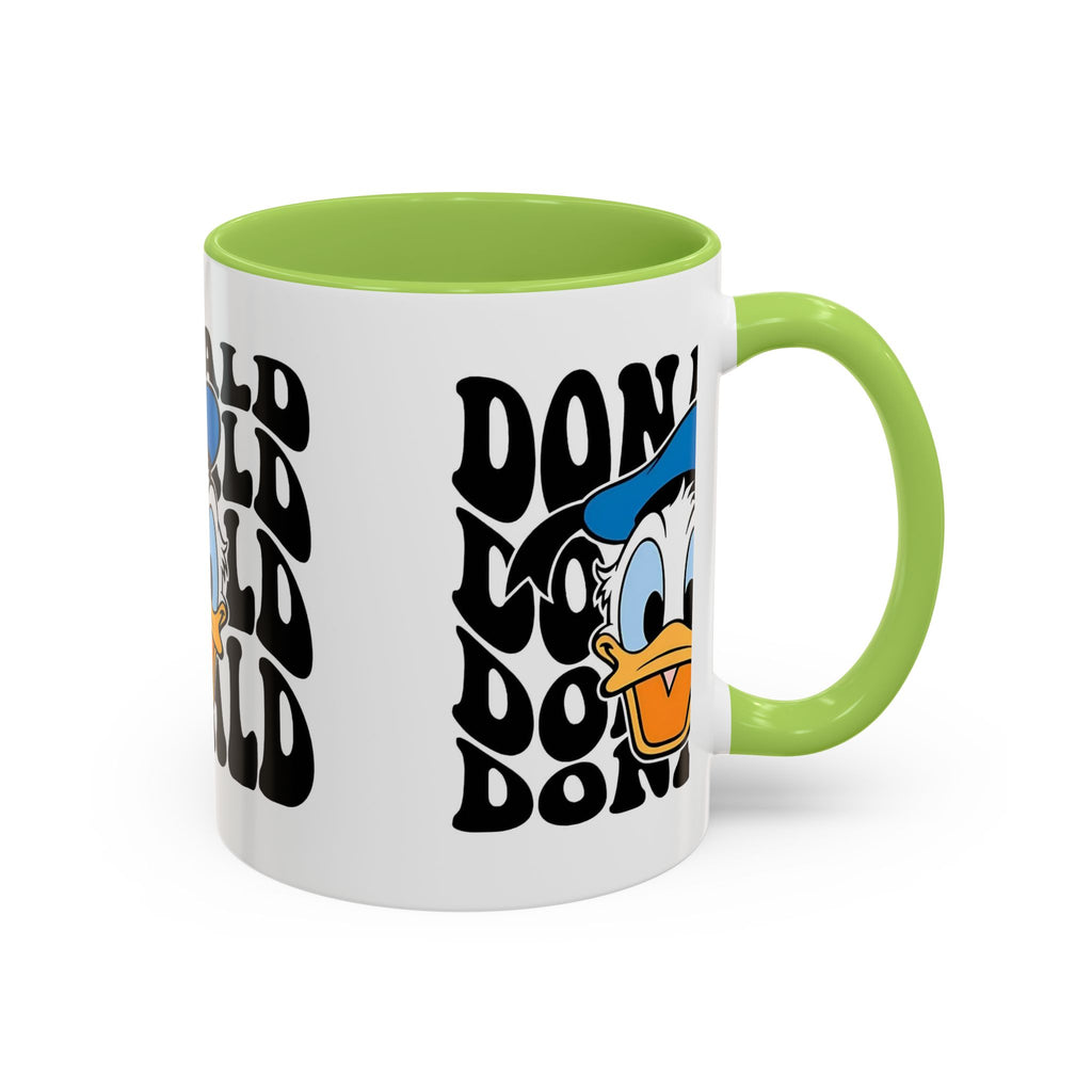 Donald Duck Accent Coffee Mug — Retro Character Face & Repeating "Donald" Text, 11/15oz
