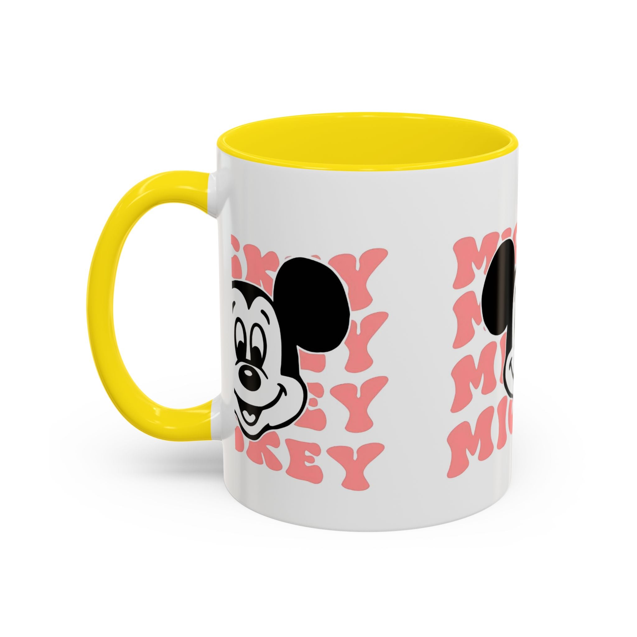 Retro Cartoon Character Coffee Mug – Vintage Face & Repeating Text Accent