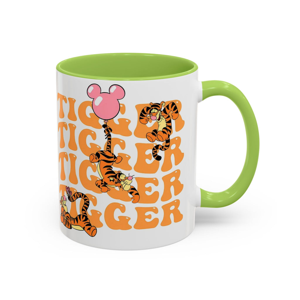 Tigger Coffee Mug — Cute Tigger Face with Retro Orange Text (11/15oz Accent Mug)