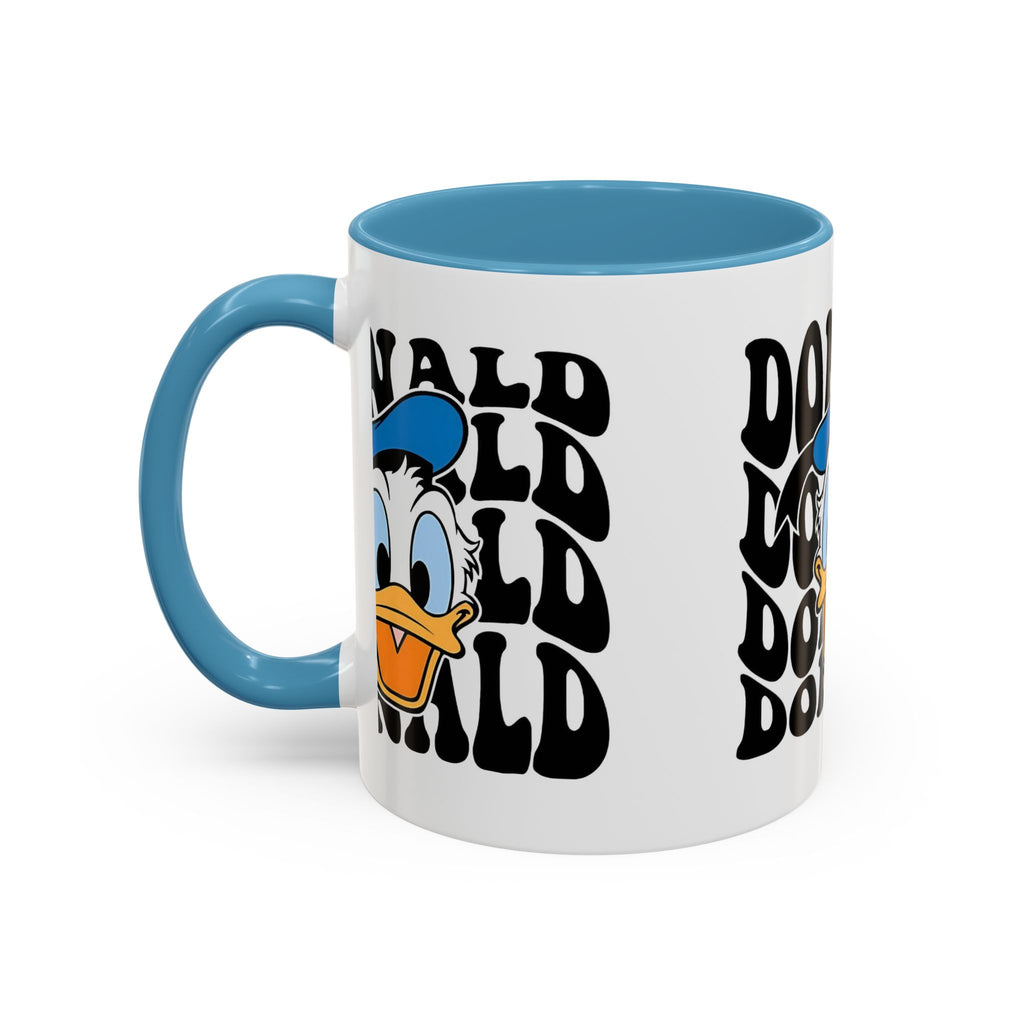 Donald Duck Accent Coffee Mug — Retro Character Face & Repeating "Donald" Text, 11/15oz
