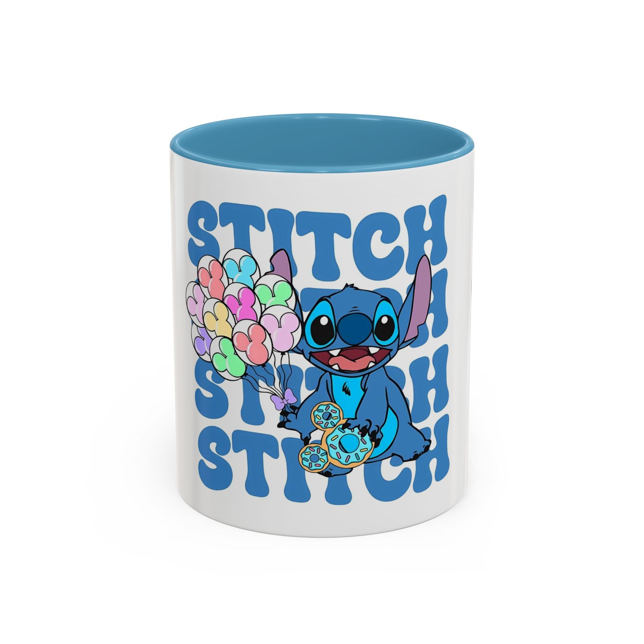 Stitch Holding Heart Balloons Accent Coffee Mug — Cute Disney Lilo & Stitch Gift (11/15oz)