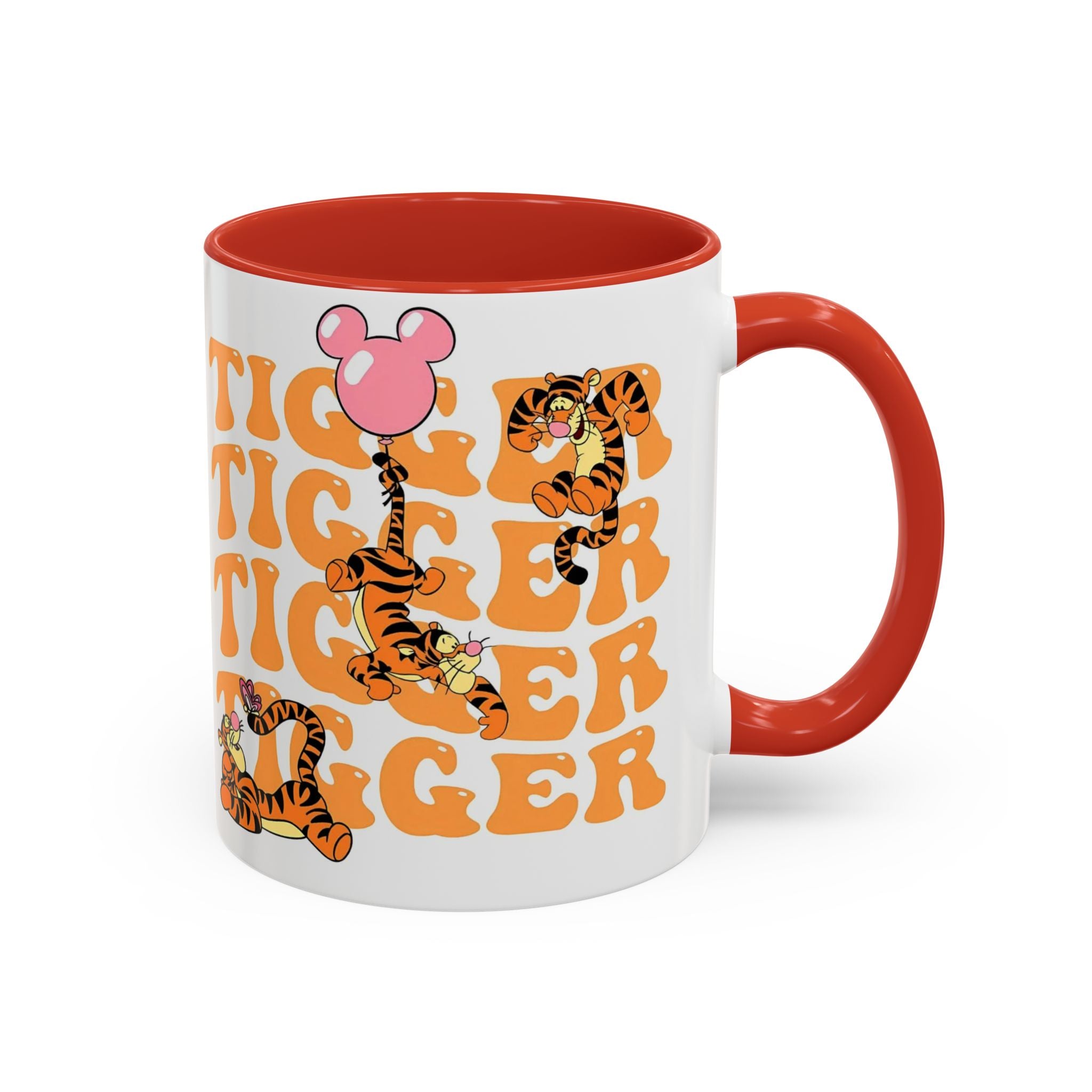 Tigger Coffee Mug — Cute Tigger Face with Retro Orange Text (11/15oz Accent Mug)