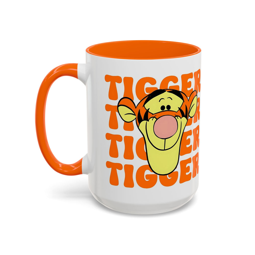 Tigger Coffee Mug — Cute Tigger Face with Retro Orange Text (11/15oz Accent Mug)