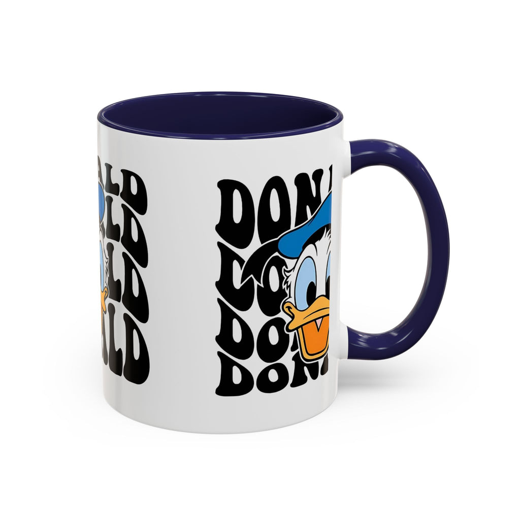 Donald Duck Accent Coffee Mug — Retro Character Face & Repeating "Donald" Text, 11/15oz