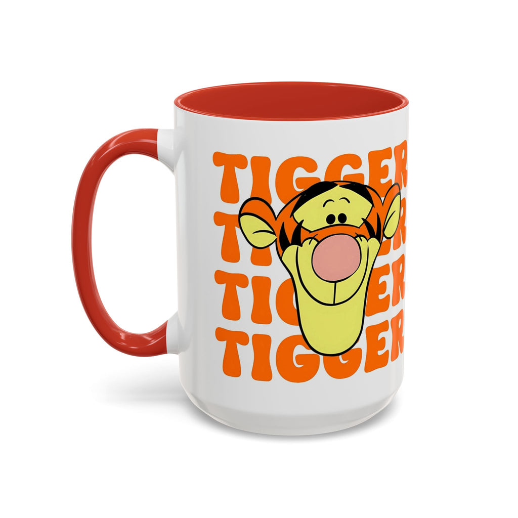 Tigger Coffee Mug — Cute Tigger Face with Retro Orange Text (11/15oz Accent Mug)