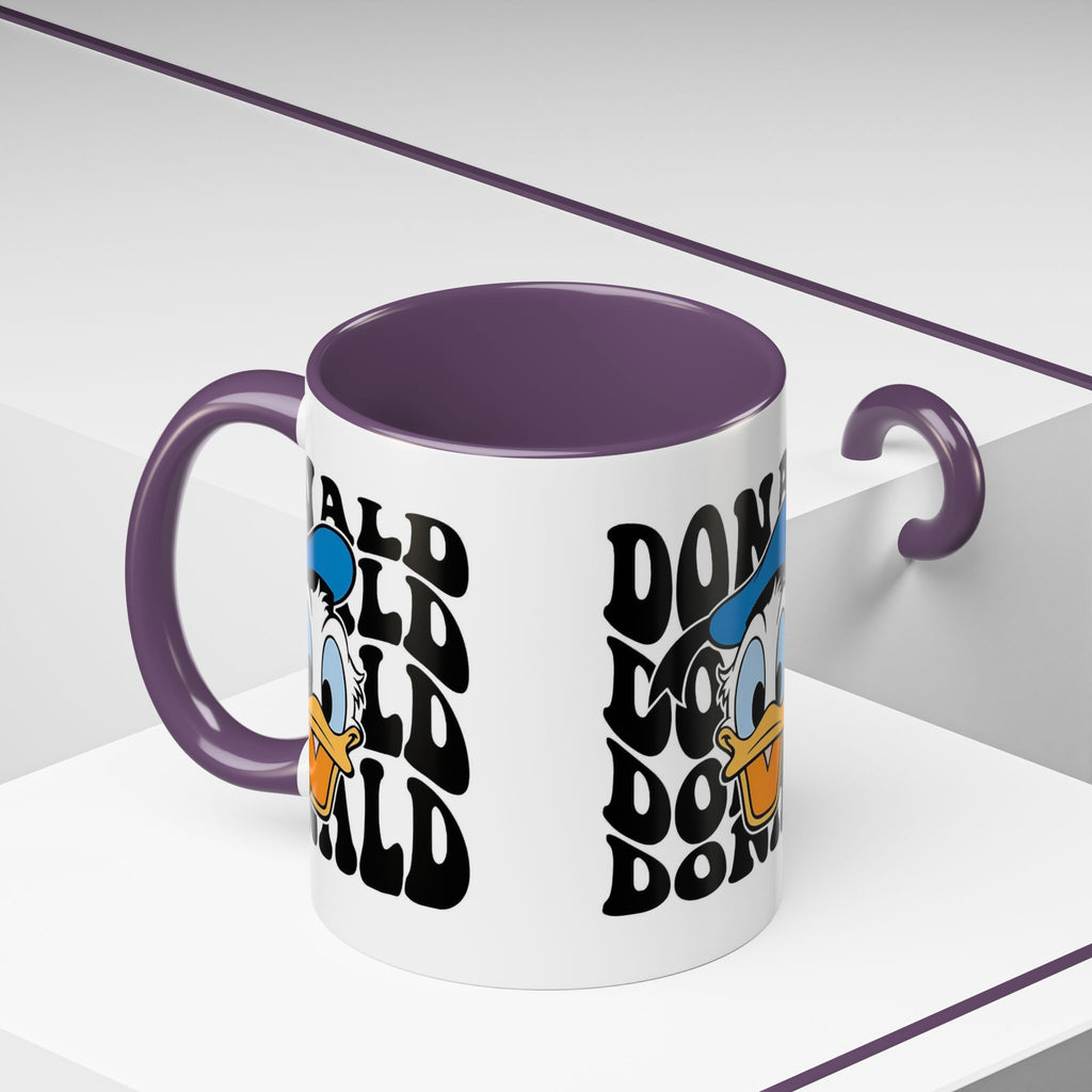 Donald Duck Accent Coffee Mug — Retro Character Face & Repeating "Donald" Text, 11/15oz