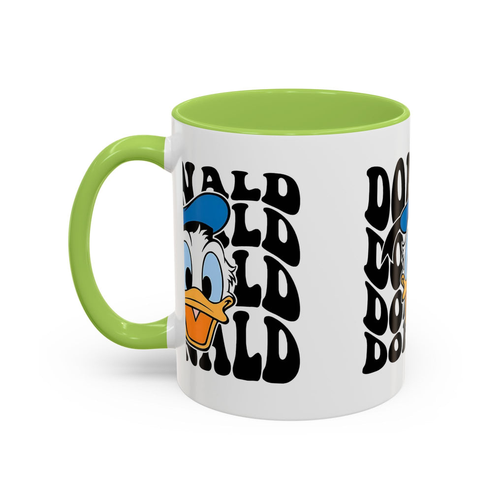 Donald Duck Accent Coffee Mug — Retro Character Face & Repeating "Donald" Text, 11/15oz