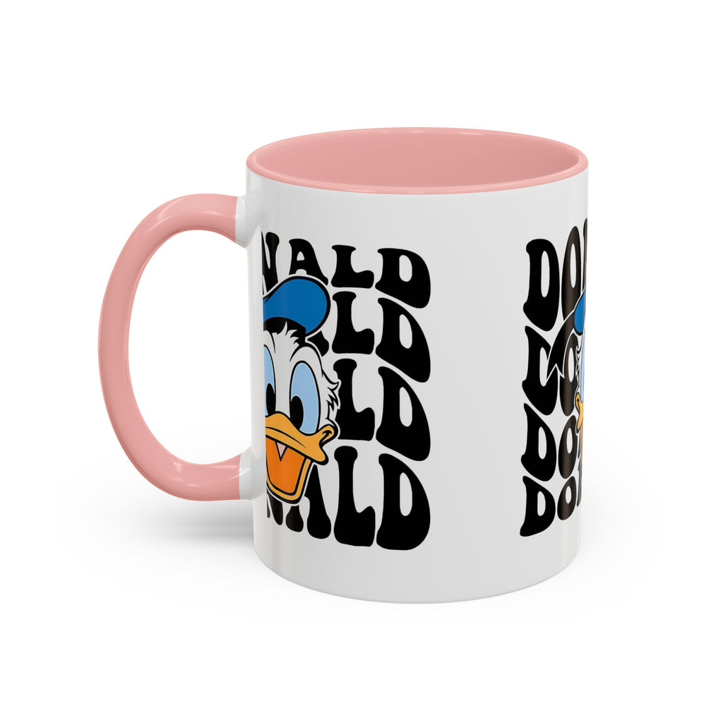 Donald Duck Accent Coffee Mug — Retro Character Face & Repeating "Donald" Text, 11/15oz