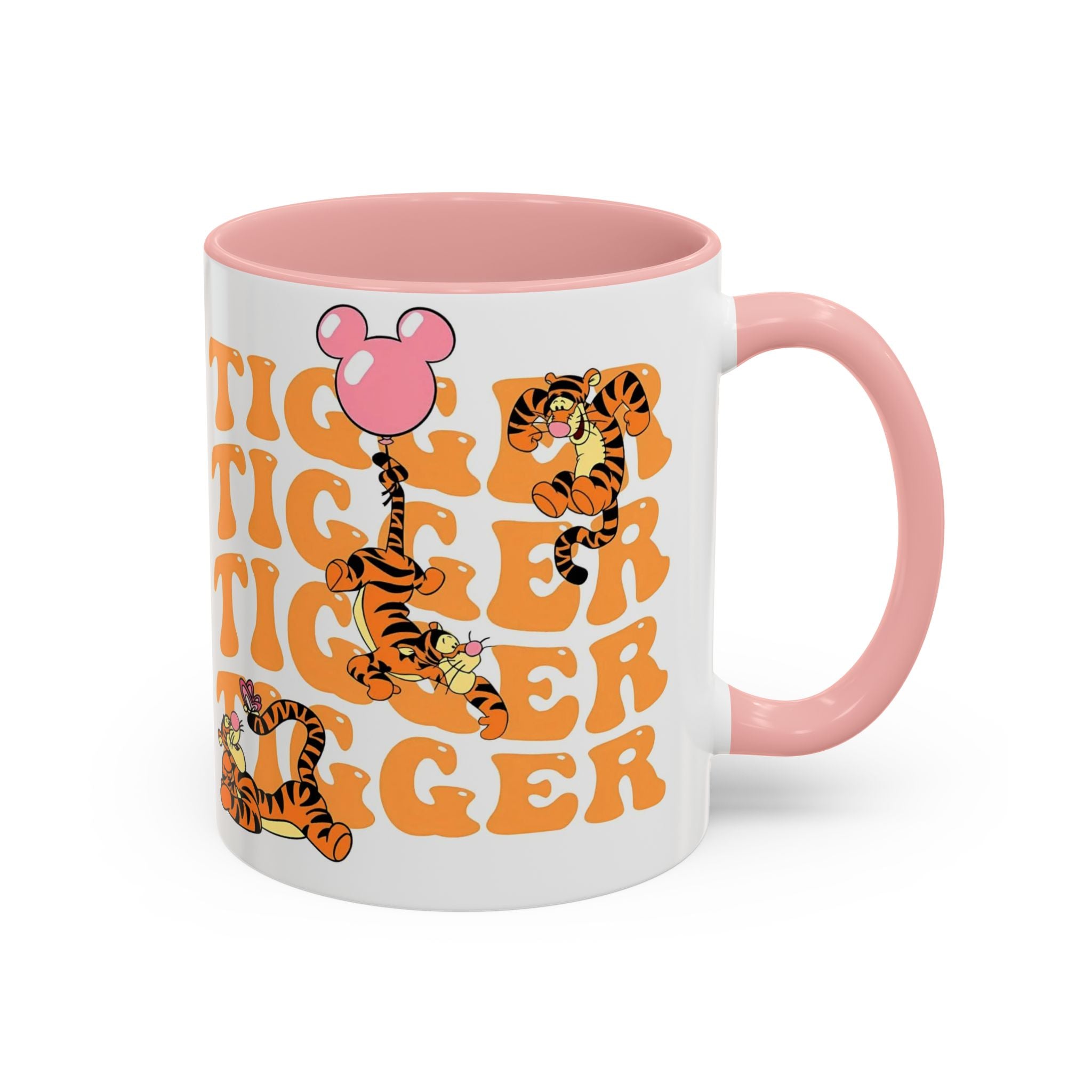 Tigger Coffee Mug — Cute Tigger Face with Retro Orange Text (11/15oz Accent Mug)