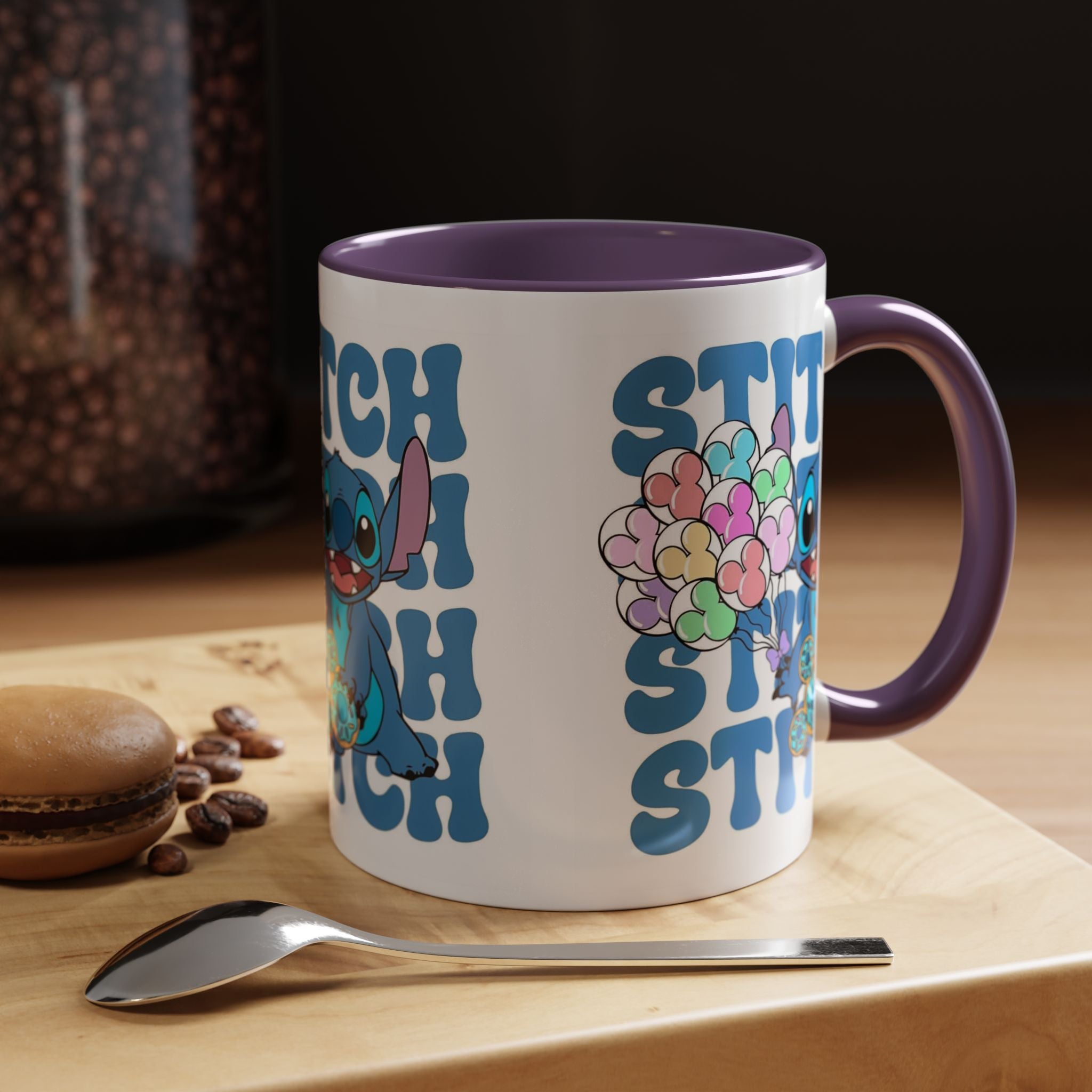 Stitch Holding Heart Balloons Accent Coffee Mug — Cute Disney Lilo & Stitch Gift (11/15oz)