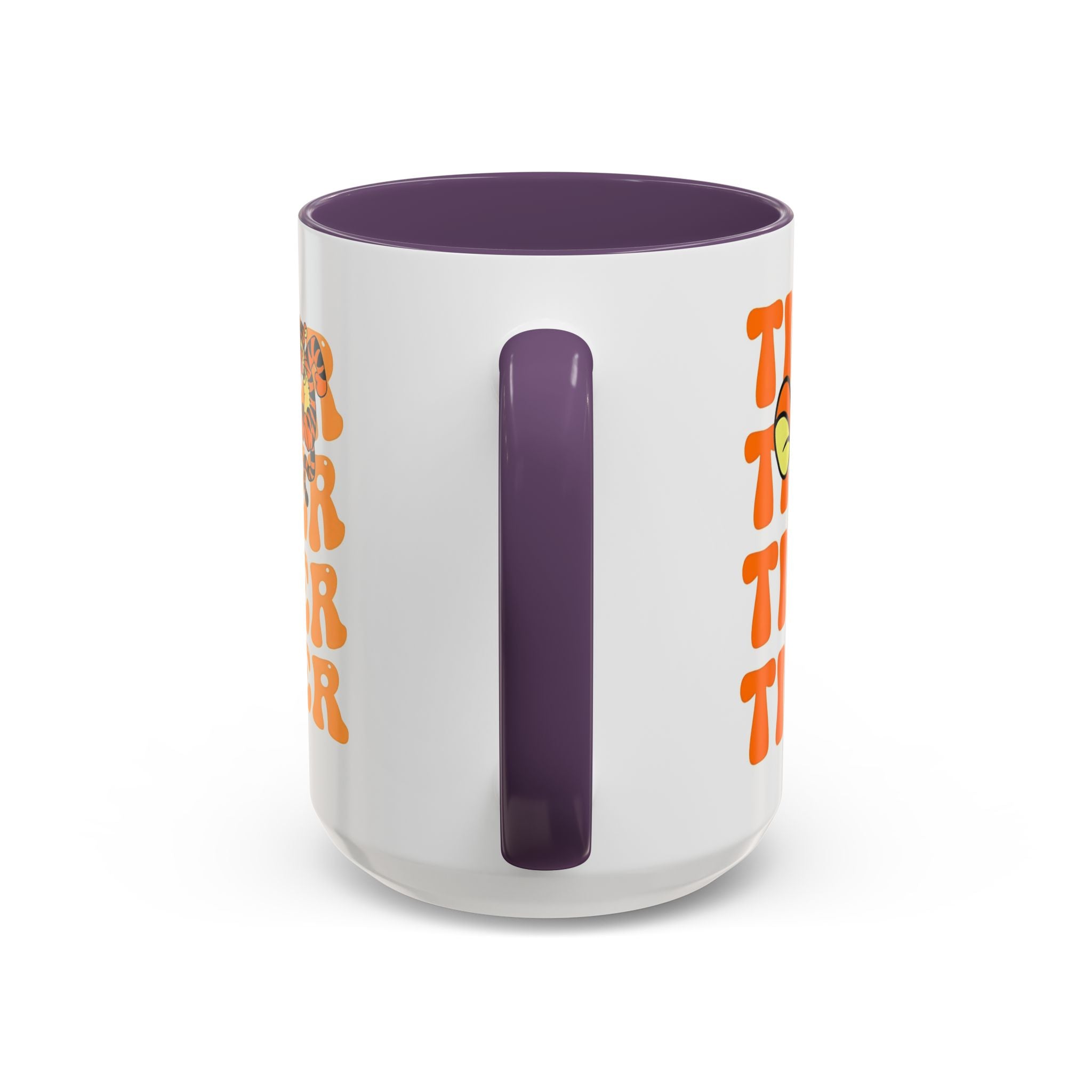 Tigger Coffee Mug — Cute Tigger Face with Retro Orange Text (11/15oz Accent Mug)