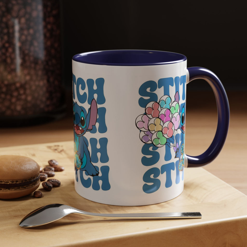Stitch Holding Heart Balloons Accent Coffee Mug — Cute Disney Lilo & Stitch Gift (11/15oz)