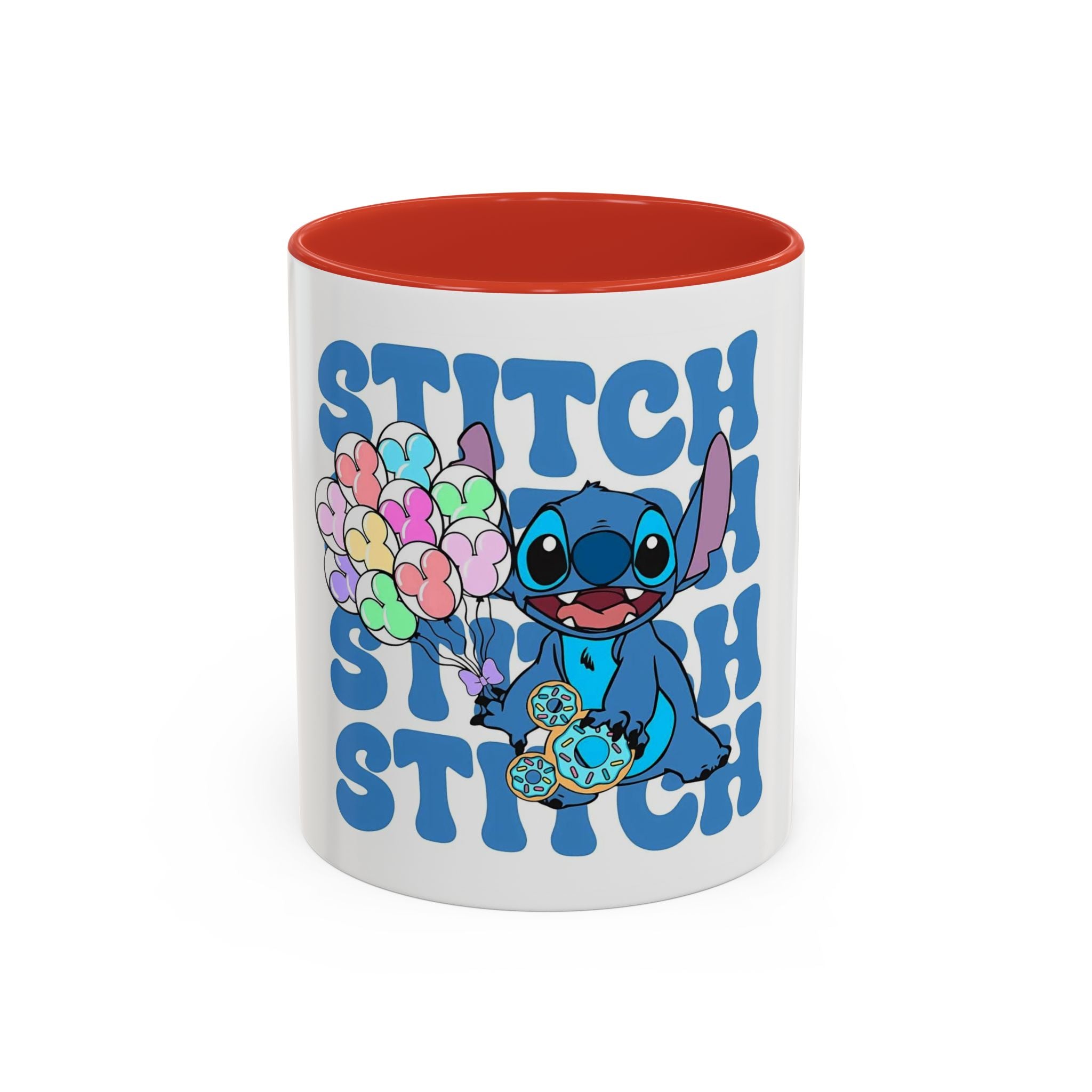 Stitch Holding Heart Balloons Accent Coffee Mug — Cute Disney Lilo & Stitch Gift (11/15oz)