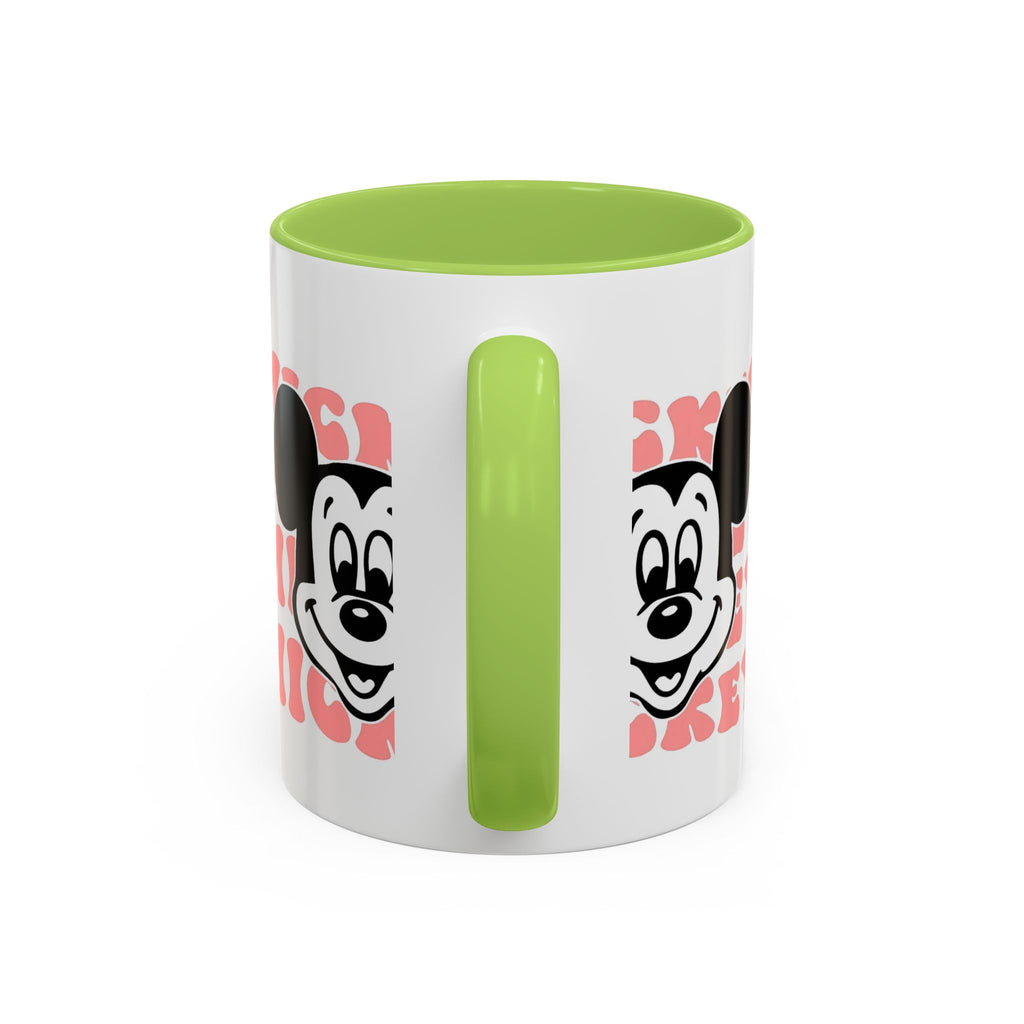 Retro Cartoon Character Coffee Mug – Vintage Face & Repeating Text Accent