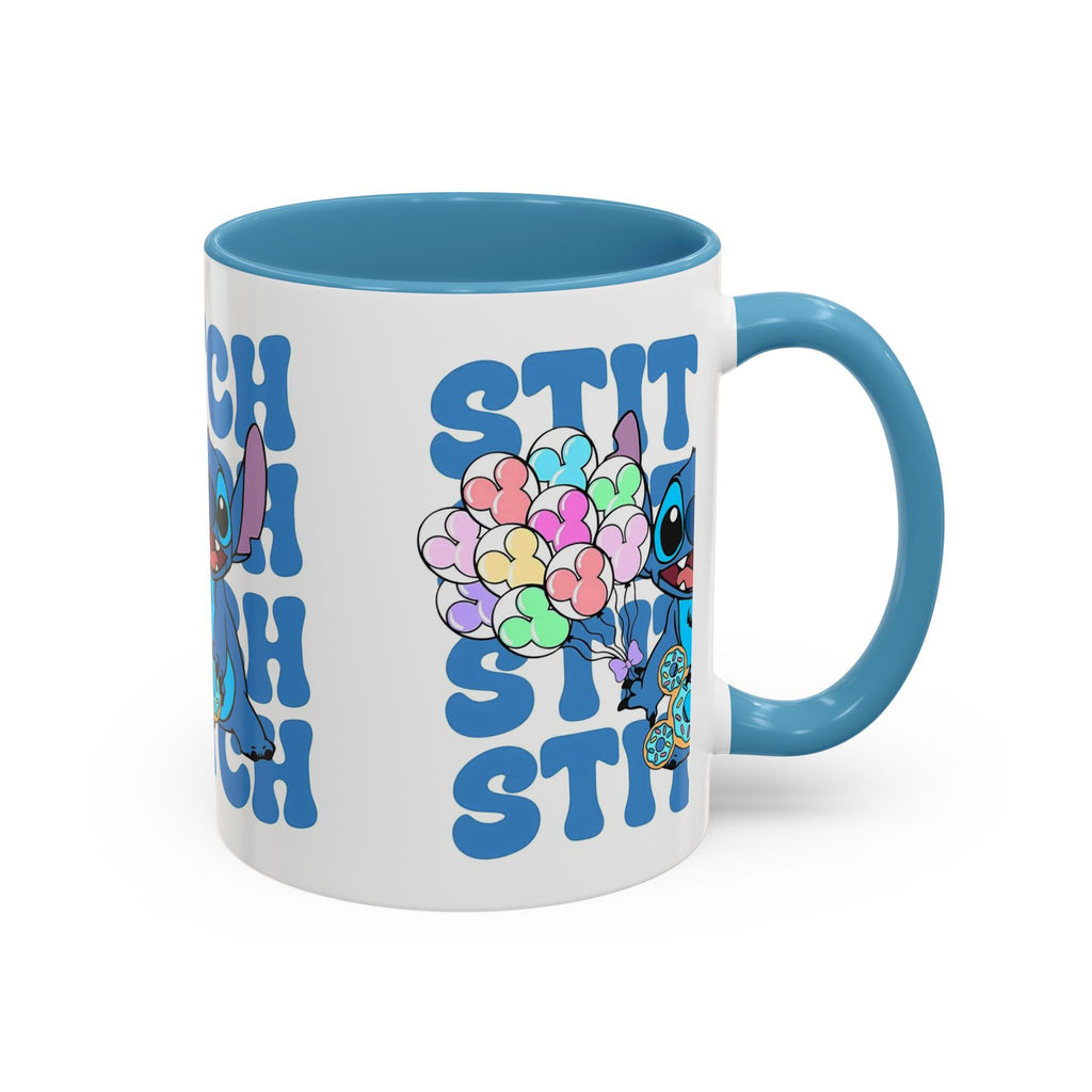 Stitch Holding Heart Balloons Accent Coffee Mug — Cute Disney Lilo & Stitch Gift (11/15oz)
