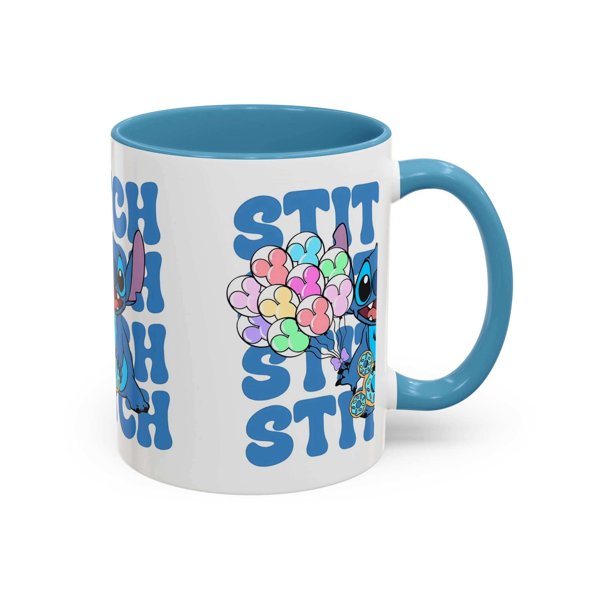 Stitch Holding Heart Balloons Accent Coffee Mug — Cute Disney Lilo & Stitch Gift (11/15oz)