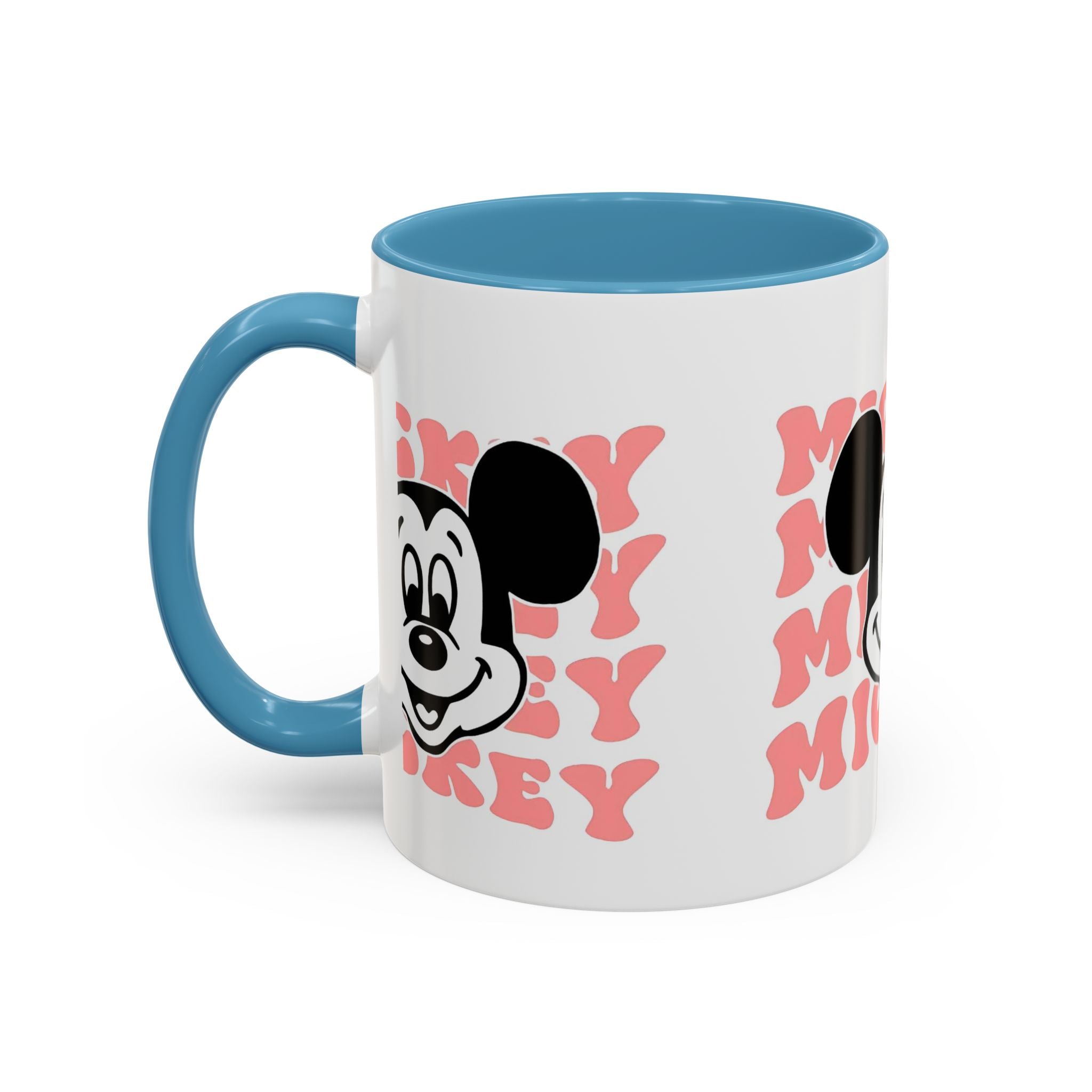 Retro Cartoon Character Coffee Mug – Vintage Face & Repeating Text Accent