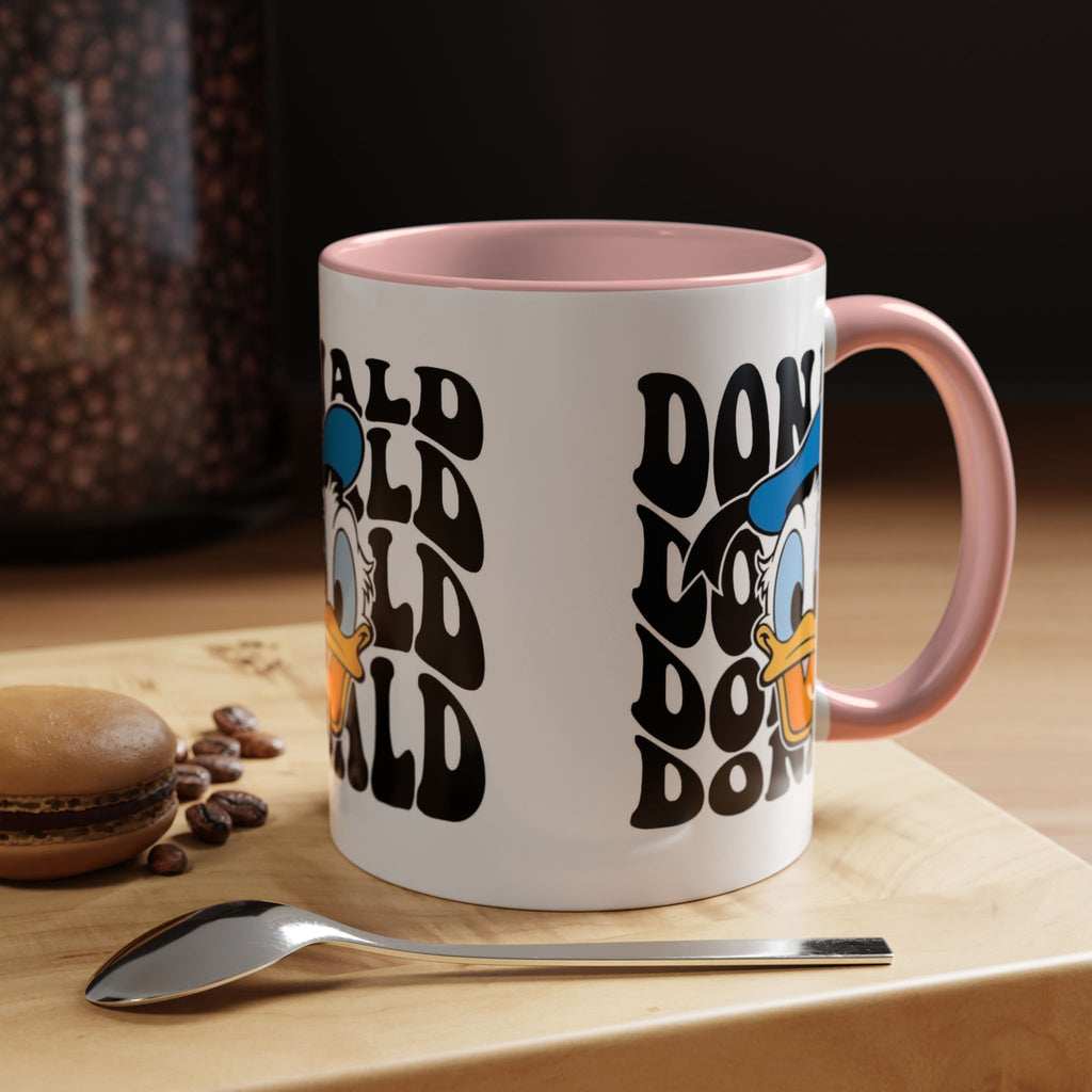 Donald Duck Accent Coffee Mug — Retro Character Face & Repeating "Donald" Text, 11/15oz