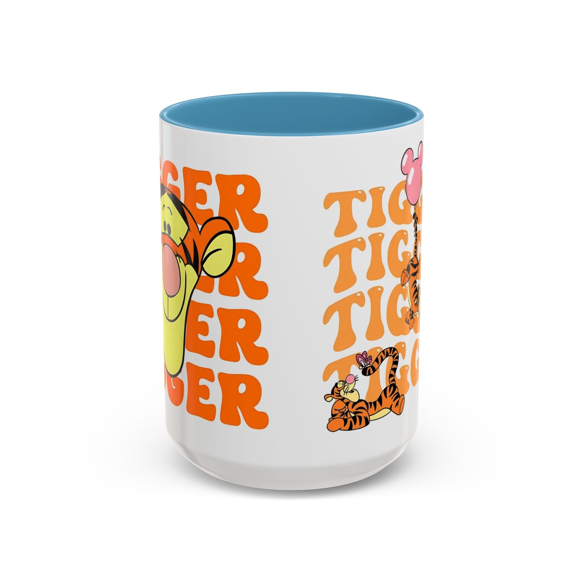 Tigger Coffee Mug — Cute Tigger Face with Retro Orange Text (11/15oz Accent Mug)