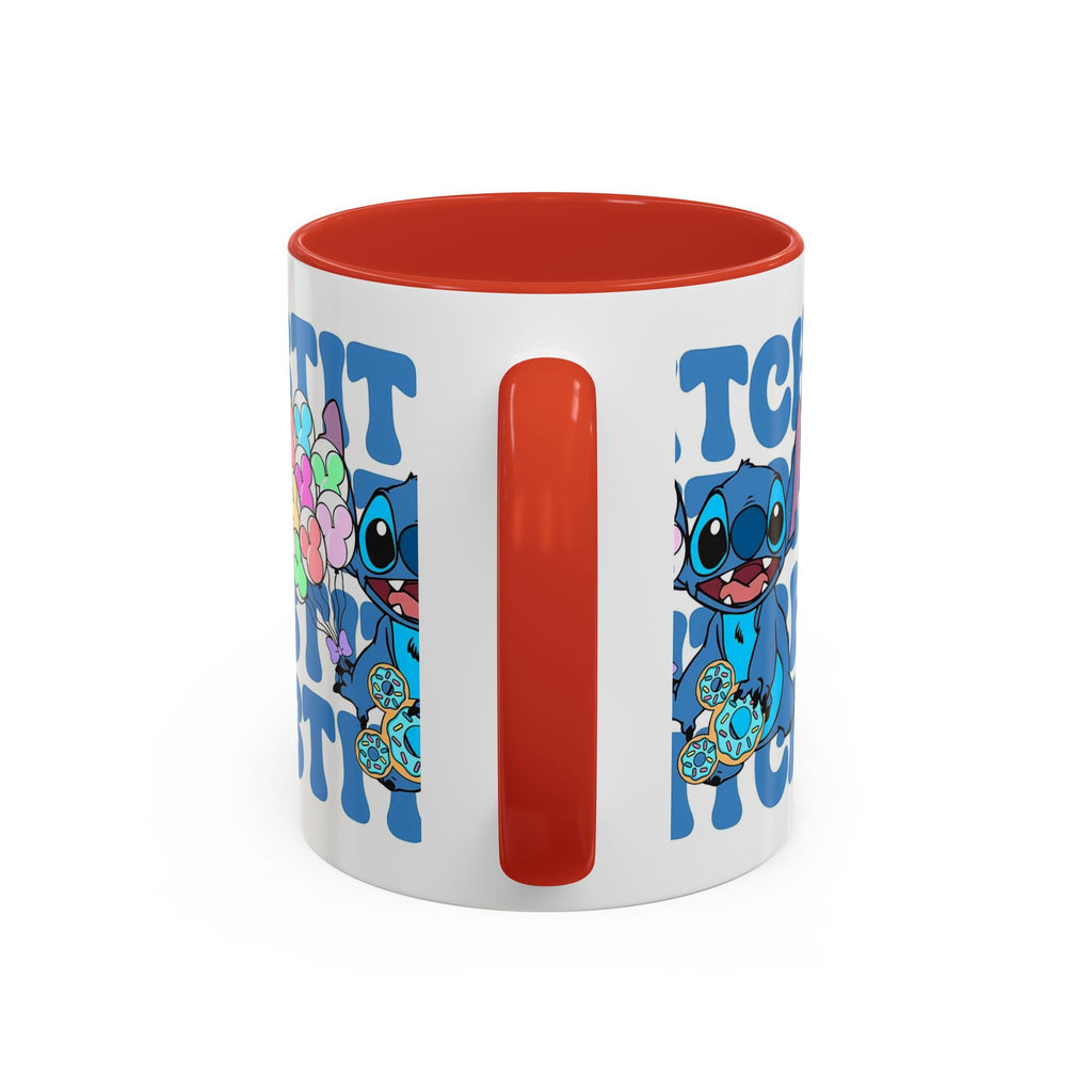 Stitch Holding Heart Balloons Accent Coffee Mug — Cute Disney Lilo & Stitch Gift (11/15oz)