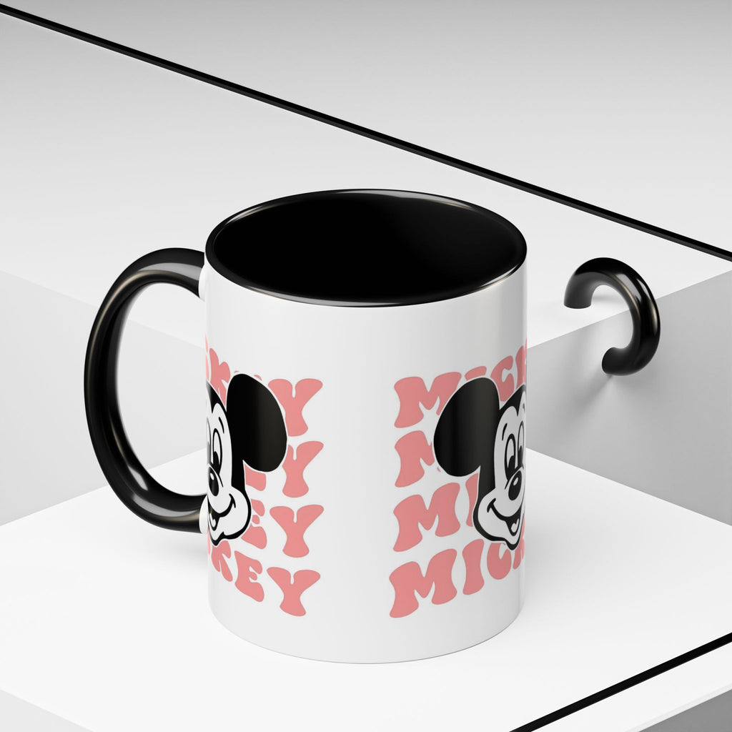 Retro Cartoon Character Coffee Mug – Vintage Face & Repeating Text Accent