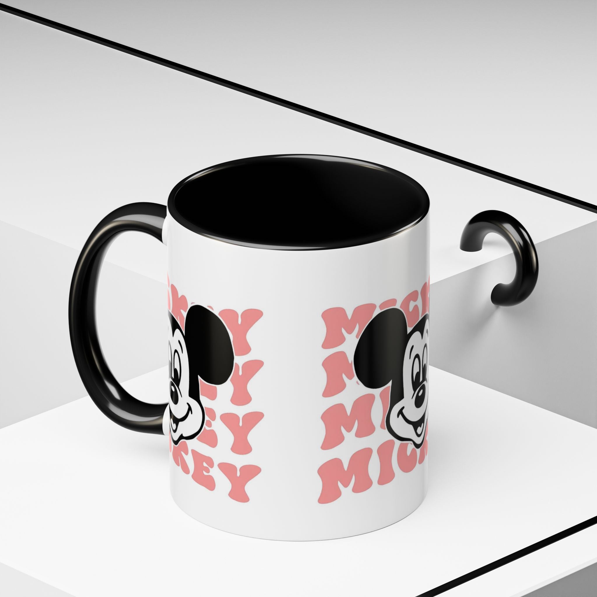Retro Cartoon Character Coffee Mug – Vintage Face & Repeating Text Accent